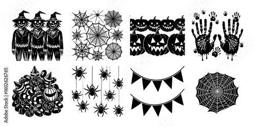 black and white vector illustration of an halloween set