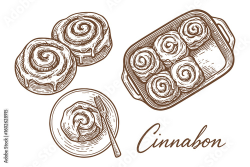 Cinnamon Rolls Vintage Engraving Style Vector Illustration

