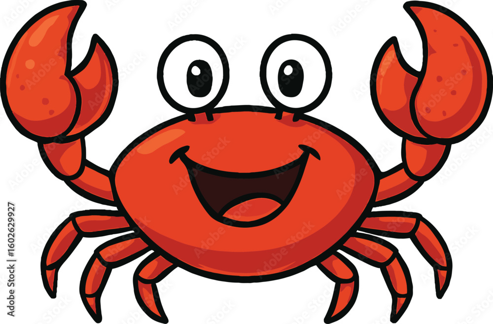 Fototapeta premium Happy Cartoon Crab – Cute Smiling Red Crab Vector Illustration