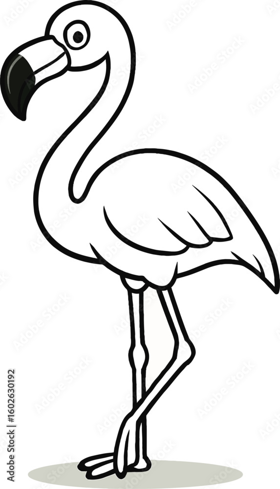 Obraz premium Cartoon Flamingo Outline – Cute Vector Illustration of Standing Flamingo