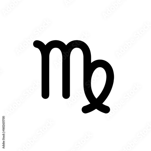 Minimalistic black Virgo zodiac symbol illustration on white background  