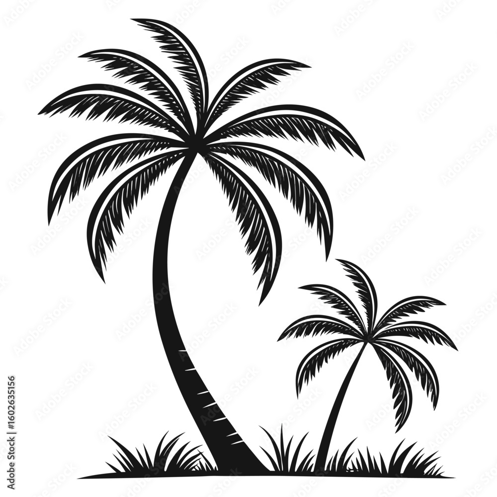 Black Minimalist Palm Trees Tropical Grass Silhouette Black Minimalist Palm Trees Tropical Grass Silhouette
