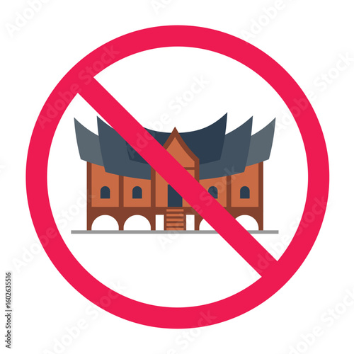 Rumah Gadang traditional house prohibition sign, forbidden Minang architecture vector illustration