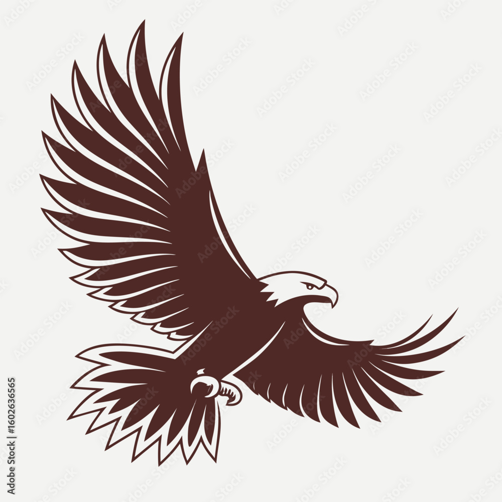Obraz premium Brown Eagle Silhouette in Flight Stylized Wings Design
