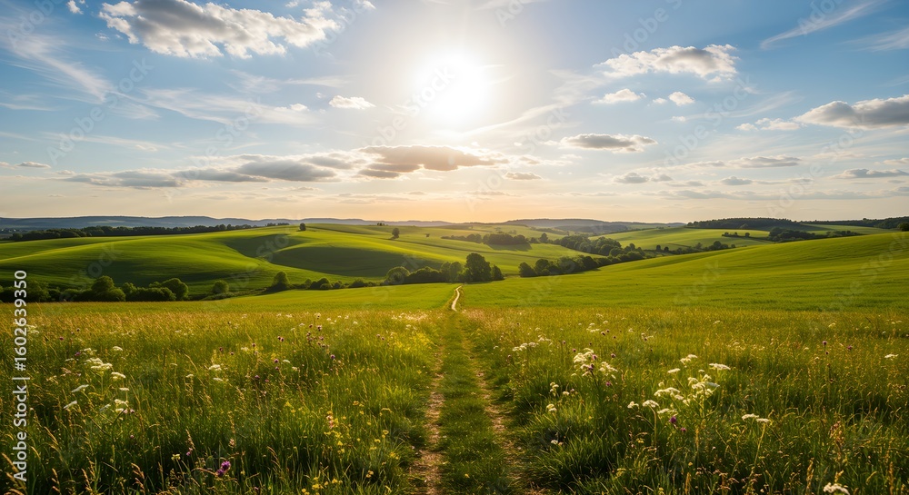Fototapeta premium Rural landscape under sunny sky