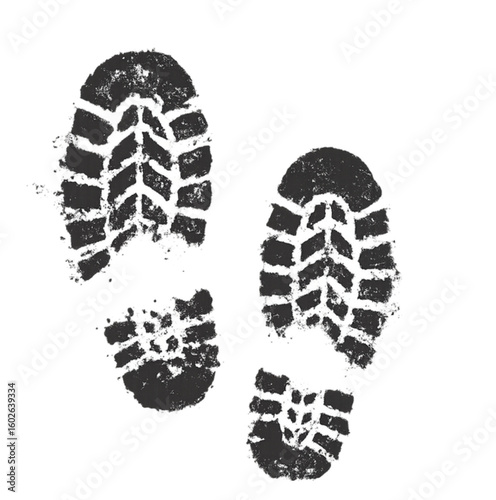 Rough, muddy boot prints mark a gritty path across a darkened surface, capturing the raw essence of movement and terrain.