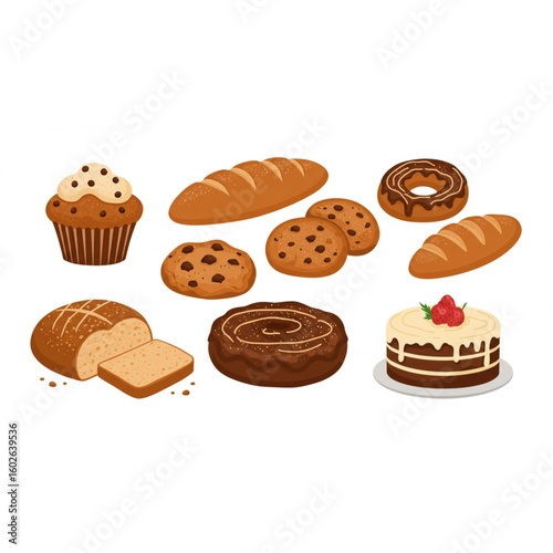 Freshly baked chocolate chip cookie and crusty bread, perfect for delicious bakery advertising
