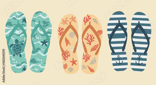 vector illustration of a set of beach flip