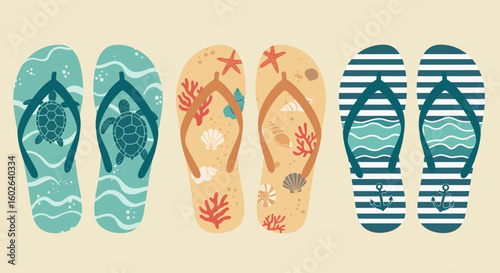 vector illustration of a set of beach flip