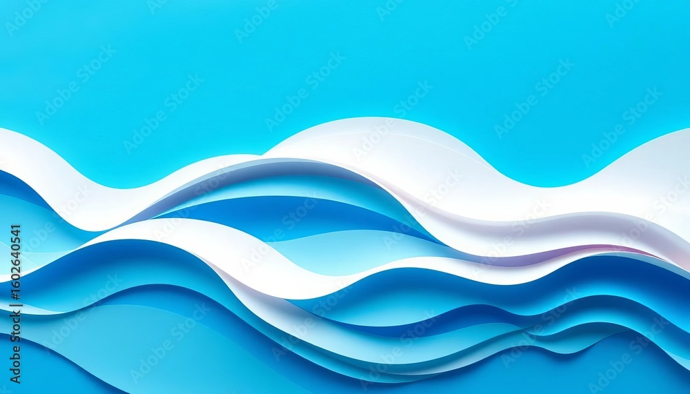 Fototapeta premium Layered paper cut waves in abstract blue shades, curved patterns create modern art background, paper, visual art
