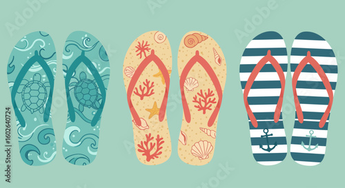 vector illustration of a set of beach flip