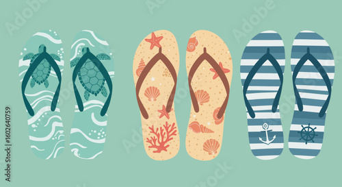 vector illustration of a set of beach flip