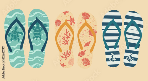 vector illustration of a set of beach flip