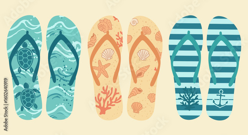 vector illustration of a set of beach flip
