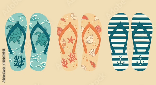 vector illustration of a set of beach flip