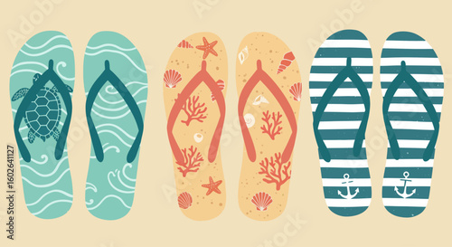 vector illustration of a set of beach flip