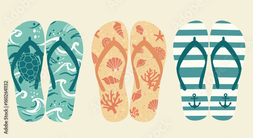 vector illustration of a set of beach flip