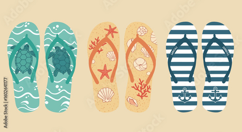 vector illustration of a set of beach flip