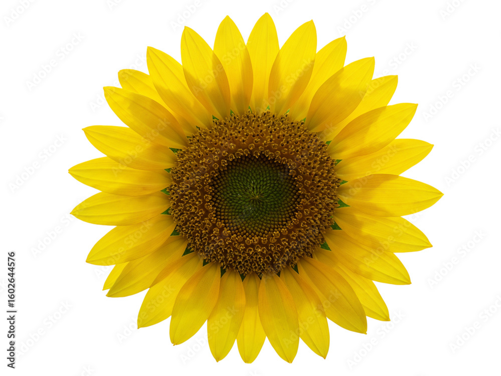 Fototapeta premium Bright yellow sunflower head with intricate seed center isolated on transparent background