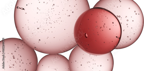 Cosmetics pink serum liquid bubbles 3d on transparent background. Cosmetic moisturizer essence gel. Collagen fluid bubble molecule. Moisturizing cream or oil, beauty skin concept