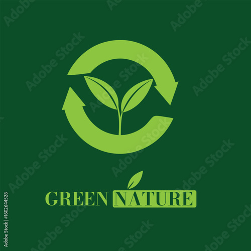 Green Nature Logo Design Eco Recycling Plant Icon, Organic Leaf Branding, Sustainable Environment Badge,

