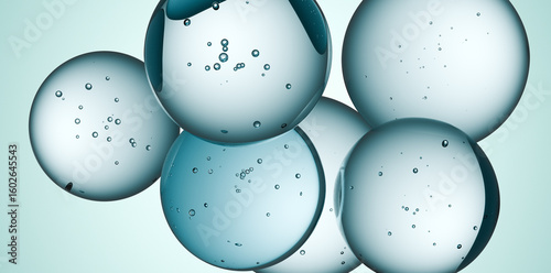 Fototapeta Cosmetics blue serum liquid bubbles 3d abstract background