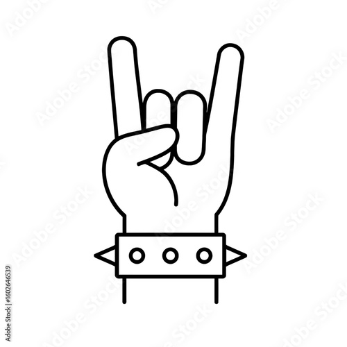 Rock hand sign icon with spiked bracelet representing metal music culture