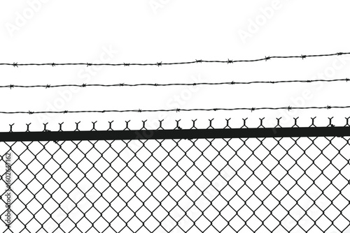 Protected area or prison fencing with barbed wire
