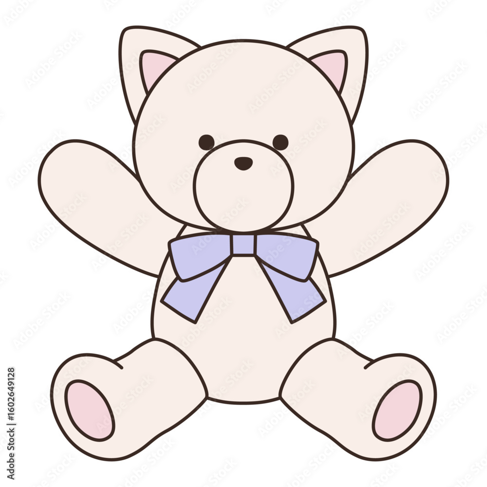 Obraz premium リボンをつけたかわいい猫のぬいぐるみのベクターイラスト。ねこ、アイコン