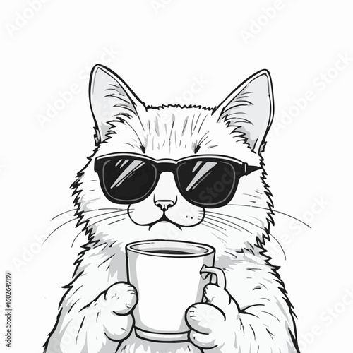 Cute vector cartoon illustration of a funny domestic kitten in a glass