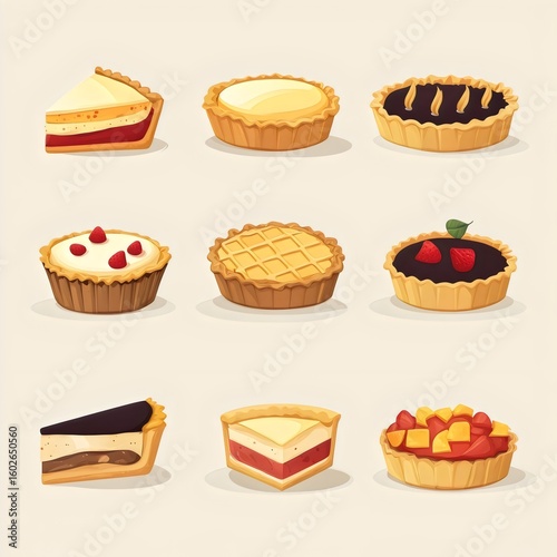 Collection of Cartoon Delicious Pies and Tarts icons