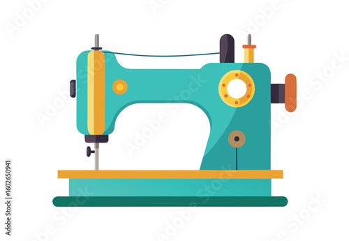 Vibrant Sewing Machine Illustration with Retro Design and Colorful Accents for Creative and Crafting Projects