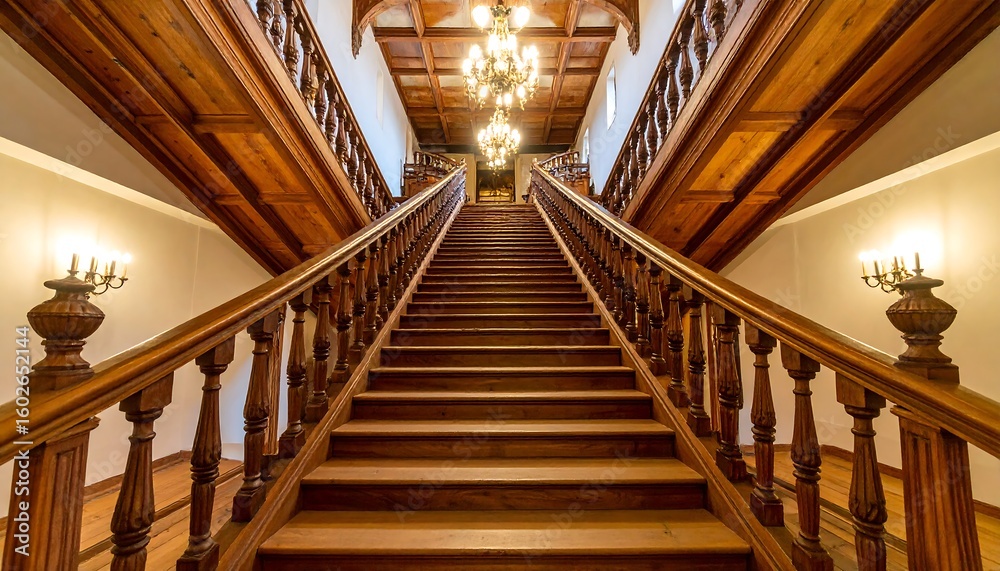Obraz premium Grand wooden staircase in a historic building