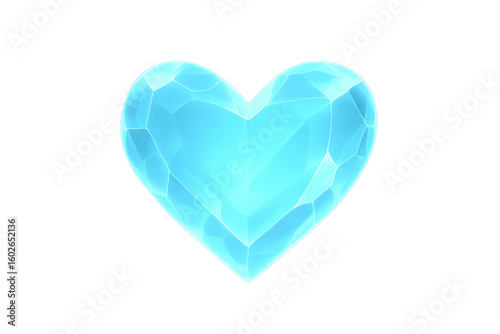 Luminous crystal heart radiating soft blue light, symbolizing love and emotion against transparent backdrop