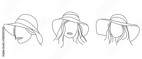 Line art of minimalistic portraits of women in hats.