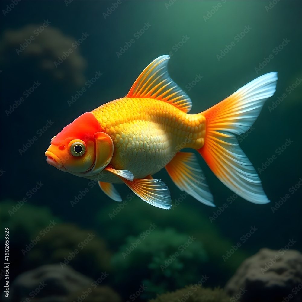 Naklejka premium Goldfish Swimming in Clear Water – 8K Ultra HD Stock Wallpaper