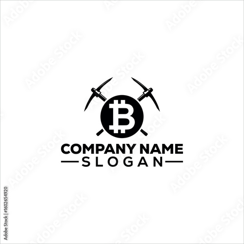 Bitcoin Mining Pickaxe Logo Design