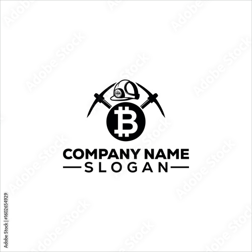 Bitcoin Mining Pickaxe Logo Design