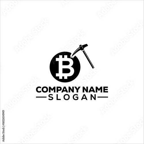 Bitcoin Mining Pickaxe Logo Design