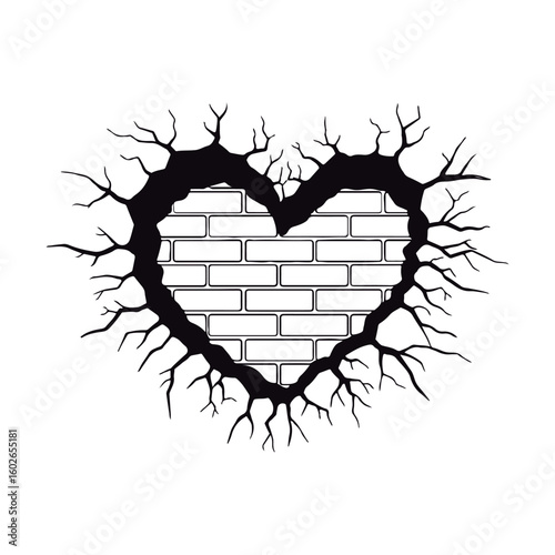 Cracked Brick Heart Wall – Symbol of Love, Resilience, and Emotional Struggle.
