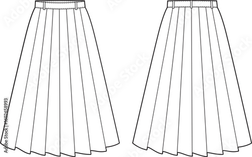 Pleated Skirt technical fashion illustration