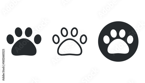 Paw print icon. Pet animal health care insurance symbol. Dog or cat footprint mark vector. Kitty paw with heart sign. Pet love logo.