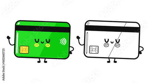 Happy cartoon credit cards, perfect for finance, shopping, and online payments.