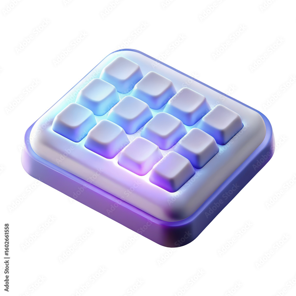 Naklejka premium Isolated 3d render of an interactive multi button control pad with neon illumination on a background