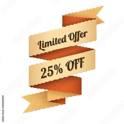 Vintage Ribbon Tag PNG – 25% OFF Limited Offer Label with Scalloped Edges and Folded Design