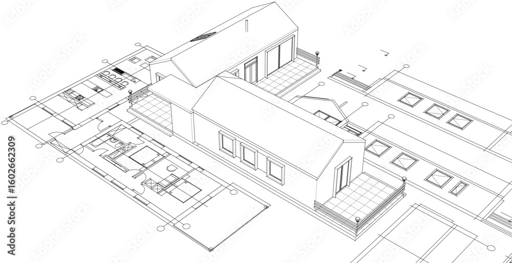 Fototapeta premium house architectural project sketch 3d illustration 