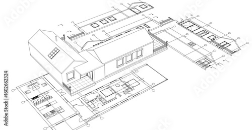 house architectural project sketch 3d illustration	
