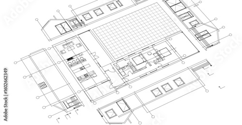 house architectural project sketch 3d illustration	
