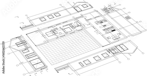 house architectural project sketch 3d illustration	

