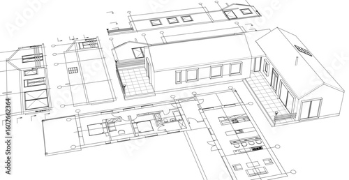 house architectural project sketch 3d illustration	
